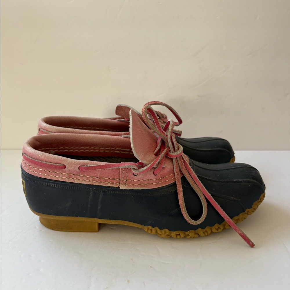 Vintage LLBean Navy & Pink Rubber Duck Boots Size 8